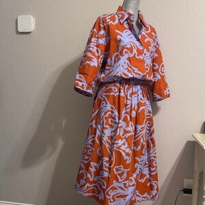 COS Orange and White Patterned Midi Dress‎